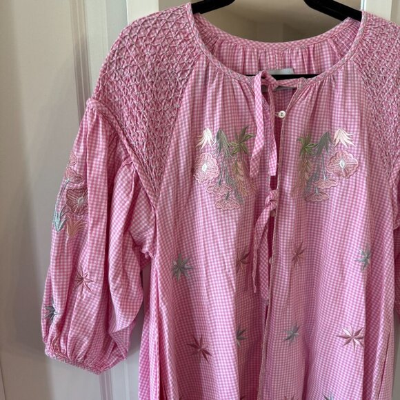 Innika Choo Gingham Print Embroidered Dress One Size Color Pink White - Picture 2 of 6